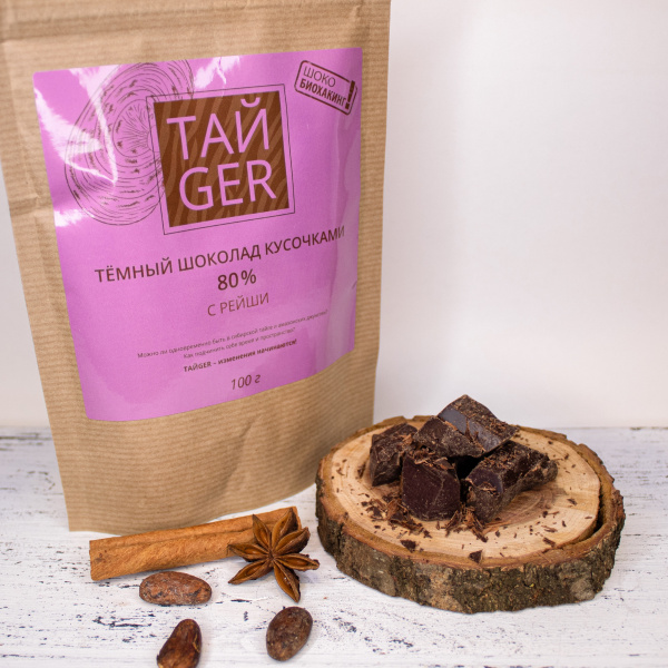 Шоколад ТАЙGER с рейши, без сахара, 100 г / 500 мг