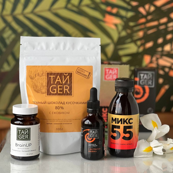 Шоколад ТАЙGER с ежовиком, без сахара, 100 г / 300 мг